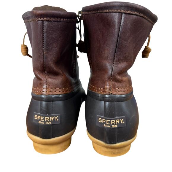 Sperry Saltwater Duck Boots Ankle Brown Leather Lace Up Fleece Lined Shoes sz 8 - Picture 11 of 16
